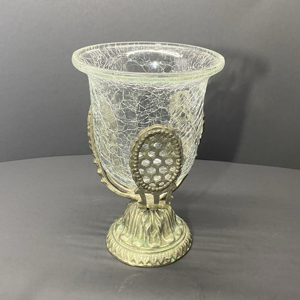 Vtg Stand With Crackle Glass Sleeve,‎ 6" Tall